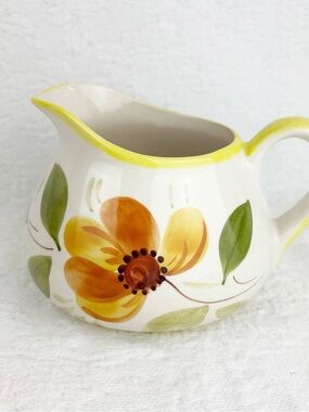 Secla Portugal Vintage Floral Ceramic Pitcher Jug Hand Painted Orange White